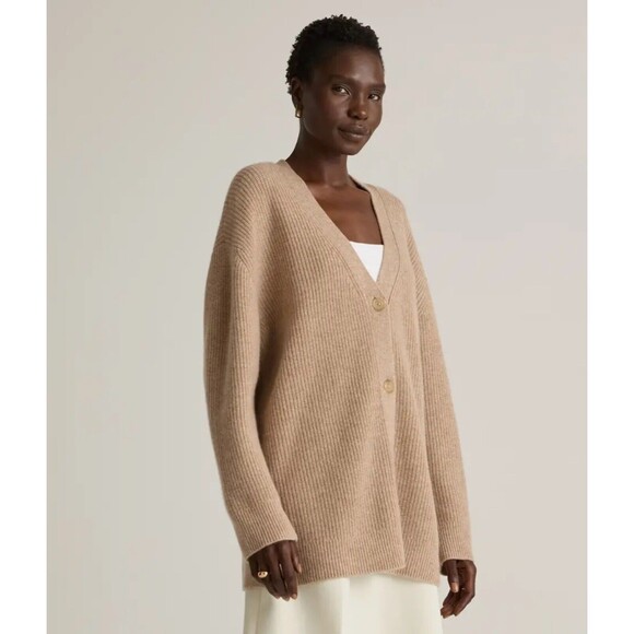New Quince Oatmeal Beige Mongolian Cashmere Oversized Boyfriend Cardigan S 0487 - Picture 3 of 10